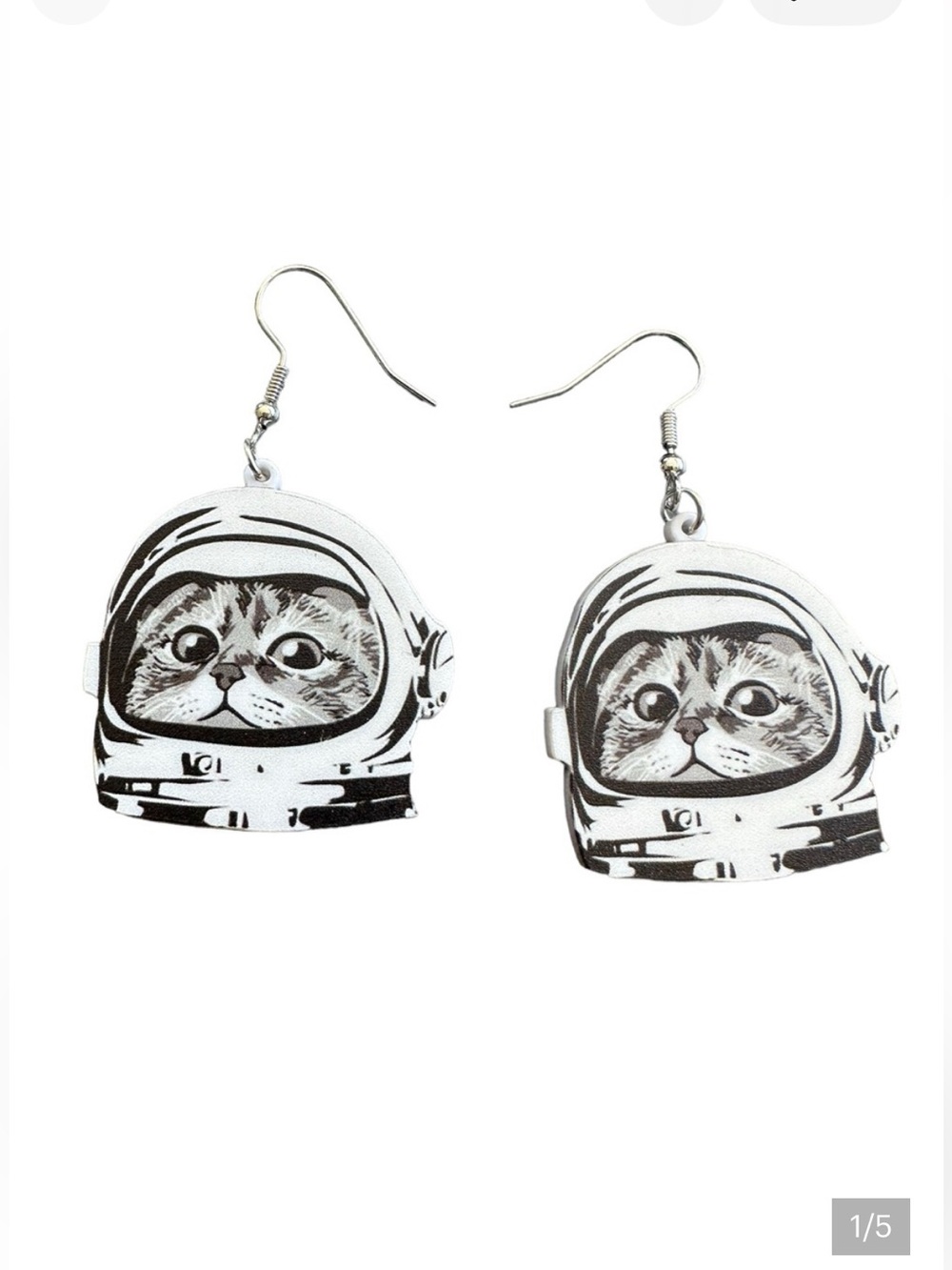 New! Kitty Cat Astronaut Space Explorer Earrings - Black & White Acrylic